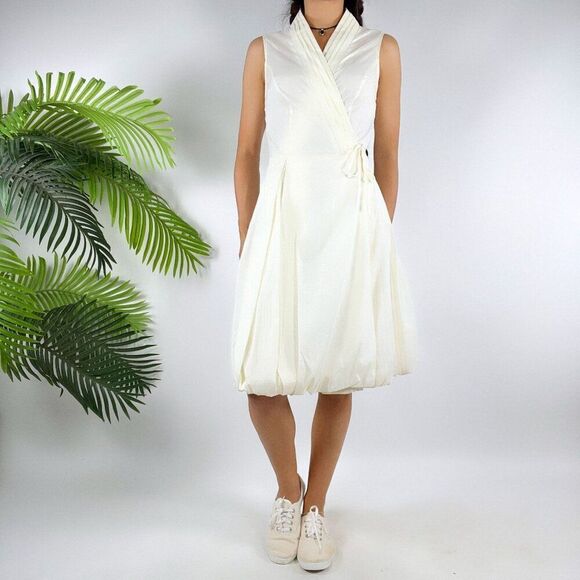 Vintage White Classy Coquette Sleeveless Cottagecore Midi Wrap Dress (NWT) / 6 - Picture 4 of 7